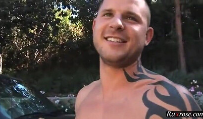 Inked dude pulls this thick gal's panties down and decides to lick her ass and her pussy