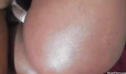 Huge black bubble butt is pounded hard by her horny lovers hard cock doggy style