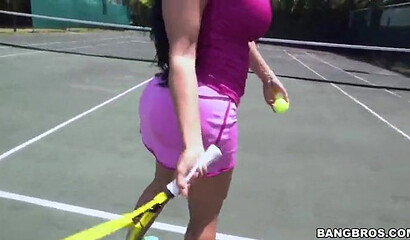Sweet bubble butt beauty with huge boobies bangs her tennis coach after he loses a game