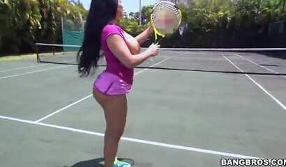 Sweet bubble butt beauty with huge boobies bangs her tennis coach after he loses a game