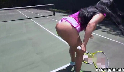Sweet bubble butt beauty with huge boobies bangs her tennis coach after he loses a game