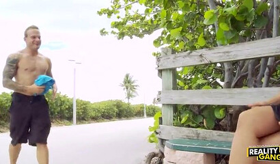 Angelic lustful MILF takes a tattooed stranger home to fuck her and spank her round ass