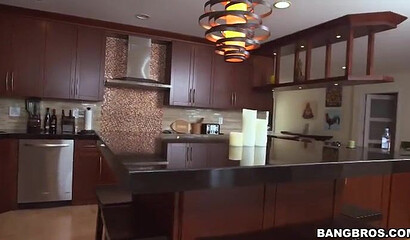 Tanned bitch gets her huge ass devastated after she takes off the stringed lingerie off