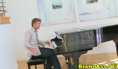 Russian piano teacher fucks his ebony student after he sees her huge buns while playing