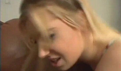 Immature blonde chick with apple-shaped butt screwed in both of her holes after sunbathing