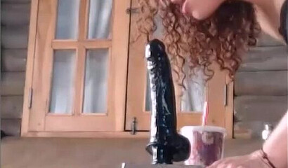 Curly mature bubble butt bitch toying her wet cumstarving pussy with a dildo and squirting