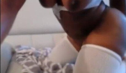 Busty ebony babe also has a nice big ass to go with her huge rack and she shows it off