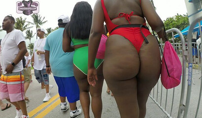Cruising around the coast and filming a bunch of big ass ebony babes wearing sexy bikinis