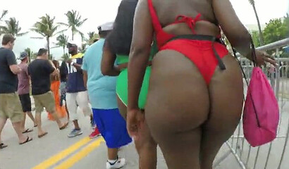 Cruising around the coast and filming a bunch of big ass ebony babes wearing sexy bikinis