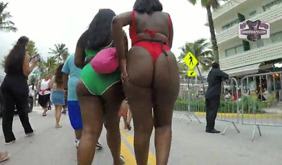 Cruising around the coast and filming a bunch of big ass ebony babes wearing sexy bikinis