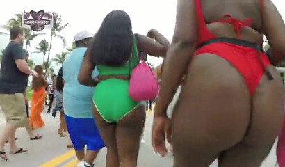 Cruising around the coast and filming a bunch of big ass ebony babes wearing sexy bikinis