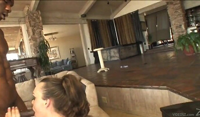 Bombshell slut with big round butt sucking huge black cock and screwing like a wild animal