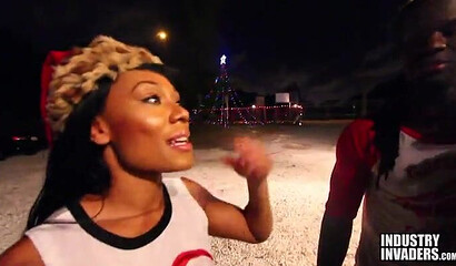 Big butt ebony chick sucking stiff black dick instead of paying for the Christmas tree