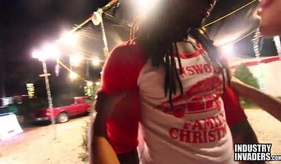 Big butt ebony chick sucking stiff black dick instead of paying for the Christmas tree