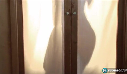 Blonde cougar with large ass makes his dick hard by sucking it and then rides it like crazy