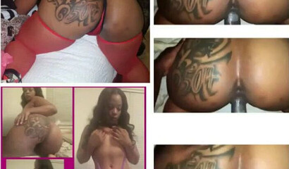 Amateur ebony shows her tattooed big booty before it gets drilled hard by a throbbing cock