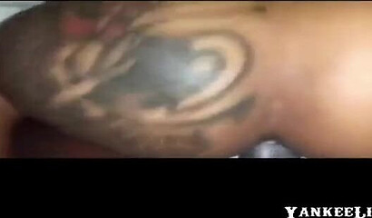 Amateur ebony shows her tattooed big booty before it gets drilled hard by a throbbing cock