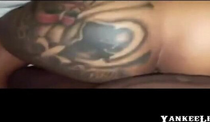 Amateur ebony shows her tattooed big booty before it gets drilled hard by a throbbing cock