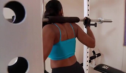 Ebony babe with enormous ass trains hard in the gym before she is sodomized by a giant dick