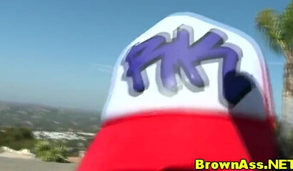 A couple of horny ebony sluts with huge round bubble butts fucked by a tattooed stranger