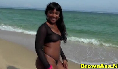 Big booty ebony chick riding white dick cowgirl style before getting cum all over her face