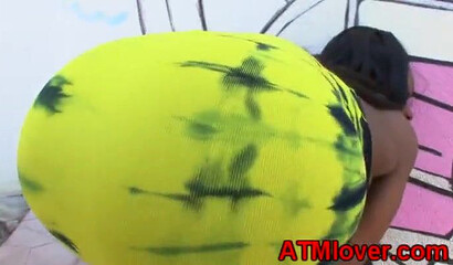 Cumstarving ebony babe shakes her big round butt before drowning in white rock solid cock