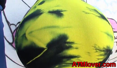 Cumstarving ebony babe shakes her big round butt before drowning in white rock solid cock