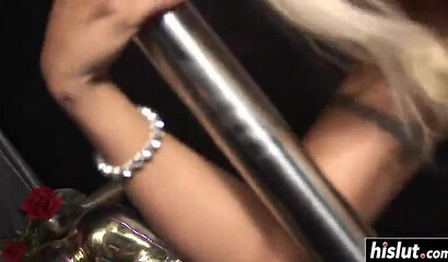 Mature stripper with big butt sucks his throbbing cock and has her wet snatch pounded