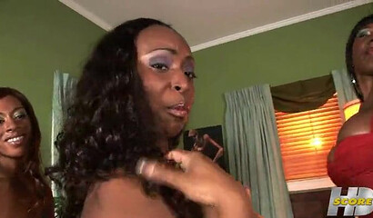 Three ebony girlfriends with massive asses have their wet pussies drilled deep in an orgy