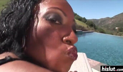 Fat ass ebony with massive tits finger fucks her asshole before a giant dick sodomizes it