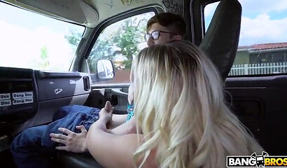 White gal with a fat ass shows off her amazing cheeks in the bus while she's taking a ride