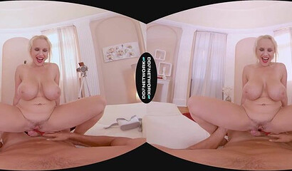 Blonde with big tits Angel Wicky rides cock in VR