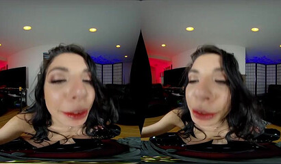 VR solo action with kinky brunette slut