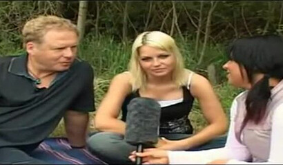 Outdoor threesome with two busty sluts