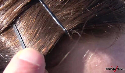 Short haired blonde with big ass gets fucked in a van