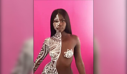 Compilation of big booty ebonies posing naked with body art on them