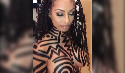 Compilation of big booty ebonies posing naked with body art on them