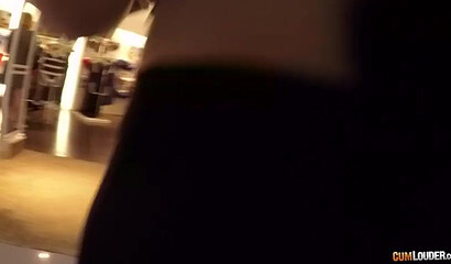 Brunette with big tits and ass gets nailed in the changing room