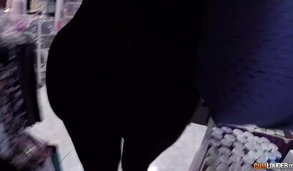 Brunette with big tits and ass gets nailed in the changing room