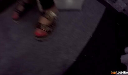 Brunette with big tits and ass gets nailed in the changing room