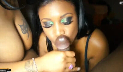 Bootylicious ebony pornstars Cherry Blossom and Maserati giving nice fellatio