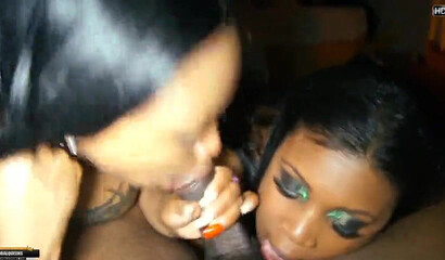 Bootylicious ebony pornstars Cherry Blossom and Maserati giving nice fellatio