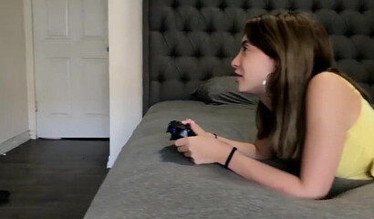 Brunette gamer sister Jane Wilde gets banged while playing video games