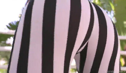 Easy tattooed blond Ryan Conner stroking big black dick in interracial sex