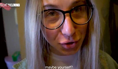 Nerdy blonde sister gives lusty blowjob before getting anal doggystyle