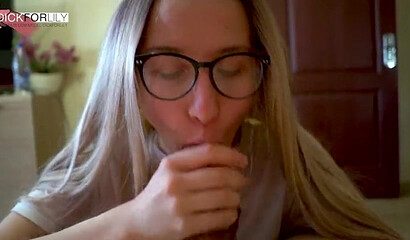 Nerdy blonde sister gives lusty blowjob before getting anal doggystyle