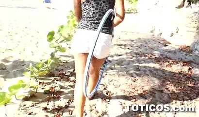 Amateur big titted brunette blows knob and gets it between her legs