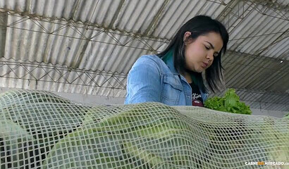 Fat horny slut with oiled body taking D in POV style