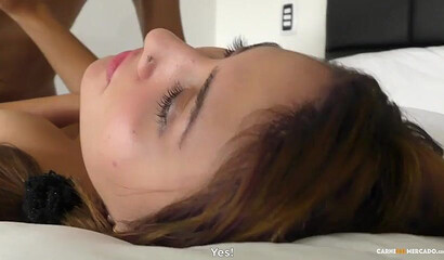 Brunette Latina Melissa Lujan sucks and bangs on the casting bed