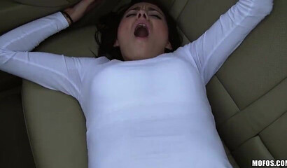 Brunette babe Vanessa Decker screams of hardcore sex on the backseat POV